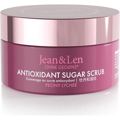 Jean & Len Antioxydant Sugar Scrub Peony & Lychee, pour une expérience de nettoyage parfumée, aux huiles riches, pot de haute qualité, gommage au sucre sans parabène et silicone, 200 ml Jean & Len Antioxydant Sugar Scrub Peony & Lychee, pour une expérience de nettoyage parfumée, aux huiles riches, pot de haute qualité, gommage au sucre sans parabène et silicone, 200 ml