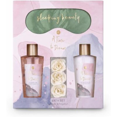 accentra Coffret cadeau pour femme « A Time To Dream » Kit de beauté avec masque de sommeil, gel douche, lotion pour le corps et confettis de bain roses Kit de bien-être pour femmes et filles pour accentra Coffret cadeau pour femme « A Time To Dream » Kit de beauté avec masque de sommeil, gel douche, lotion pour le corps et confettis de bain roses Kit de bien-être pour femmes et filles pour