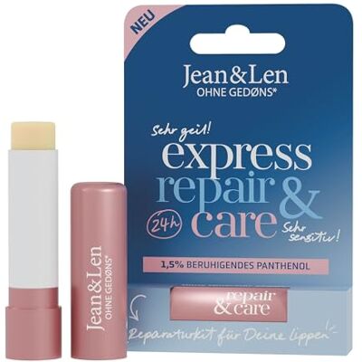 Jean & Len Baume à Lèvres Express Repair & Care Protège les lèvres du dessèchement Avec 1,5% de panthénol émollient et du beurre de karité bio Soin des lèvres Sans huile de palme et minérale Jean & Len Baume à Lèvres Express Repair & Care Protège les lèvres du dessèchement Avec 1,5% de panthénol émollient et du beurre de karité bio Soin des lèvres Sans huile de palme et minérale