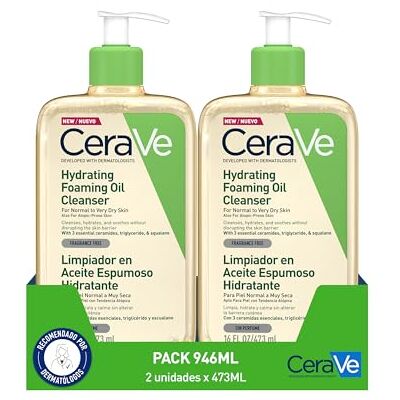 CeraVe Lot de 2 nettoyants en mousse à l'huile hydratante pour peaux normales à très sèches avec tendance atopique, pour le visage et le corps, nettoie et hydrate, enrichi en CeraVe Lot de 2 nettoyants en mousse à l'huile hydratante pour peaux normales à très sèches avec tendance atopique, pour le visage et le corps, nettoie et hydrate, enrichi en
