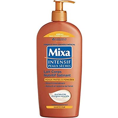 Mixa Intensif Peaux Sèches Lait corps nutritif satinant 400 ml Beurres origine naturelle, Huile karité glycérine végétale, Texture légère non collante, Flacon 100% plastique recyclé Mixa Intensif Peaux Sèches Lait corps nutritif satinant 400 ml Beurres origine naturelle, Huile karité glycérine végétale, Texture légère non collante, Flacon 100% plastique recyclé