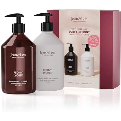 Jean & Len Ceremony Peony & Lychee, avec nettoyant pour les mains et le corps, baume pour les mains et le corps, coffret cadeau de qualité supérieure, parfum floral doux, emballage certifié FSC, Jean & Len Ceremony Peony & Lychee, avec nettoyant pour les mains et le corps, baume pour les mains et le corps, coffret cadeau de qualité supérieure, parfum floral doux, emballage certifié FSC,