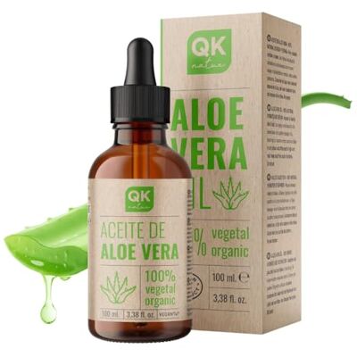 QKnatur HUILE D'ALOE VERA Pure, Naturelle et Organique 100 ml Flacon verre + pompe Soin Intensif Visage, Corps, Cheveux et Contour des Yeux QKnatur HUILE D'ALOE VERA Pure, Naturelle et Organique 100 ml Flacon verre + pompe Soin Intensif Visage, Corps, Cheveux et Contour des Yeux