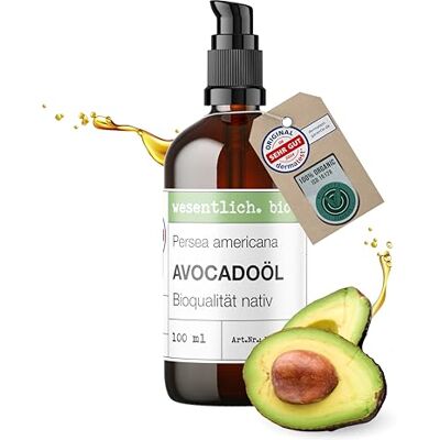 wesentlich. Huile d'avocat bio pressée à froid 100% naturelle et végétalienne Huile de soin pour la peau, les cheveux et le corps 100 ml dans un flacon en verre avec distributeur wesentlich. Huile d'avocat bio pressée à froid 100% naturelle et végétalienne Huile de soin pour la peau, les cheveux et le corps 100 ml dans un flacon en verre avec distributeur