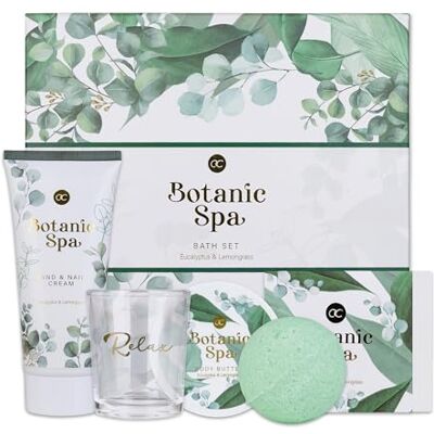 accentra Coffret cadeau pour femme BOTANIC SPA 5 pièces Ensemble de bain avec bougie parfumée, savon, crème pour les mains, beurre corporel et bombe de bain Ensemble bien-être pour femmes et accentra Coffret cadeau pour femme BOTANIC SPA 5 pièces Ensemble de bain avec bougie parfumée, savon, crème pour les mains, beurre corporel et bombe de bain Ensemble bien-être pour femmes et