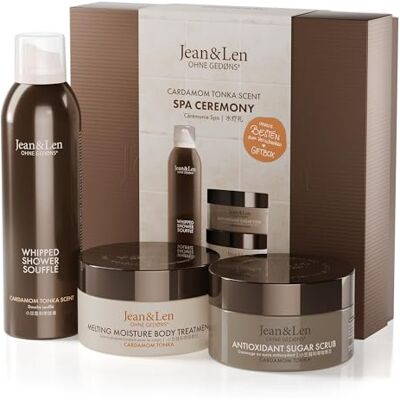 Jean & Len Spa Ceremony Giftbox Cardamom & Tonka Coffret cadeau de qualité supérieure avec 3 produits de qualité supérieure Produits pour le corps et l'esprit Emballage certifié FSC Coffret cadeau Jean & Len Spa Ceremony Giftbox Cardamom & Tonka Coffret cadeau de qualité supérieure avec 3 produits de qualité supérieure Produits pour le corps et l'esprit Emballage certifié FSC Coffret cadeau