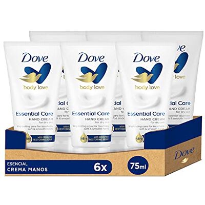 Dove Crème hydratante pour les mains Nutrition essentielle qui hydrate et prend soin de la peau 75 ml, Pack de 6 unités Dove Crème hydratante pour les mains Nutrition essentielle qui hydrate et prend soin de la peau 75 ml, Pack de 6 unités