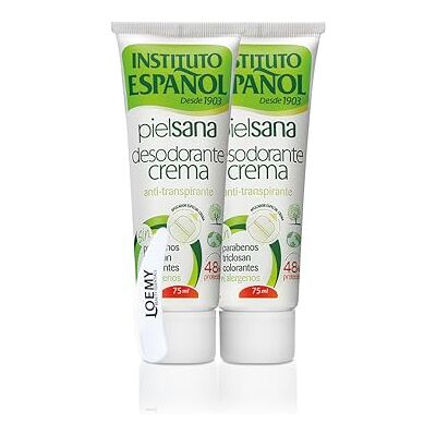 Instituto Español Lot de 2 crèmes déodorantes anti-transpirantes pour peaux sensibles avec protection 48h Sans paraben, colorants et conservateurs Ne tache pas 75 ml Instituto Español Lot de 2 crèmes déodorantes anti-transpirantes pour peaux sensibles avec protection 48h Sans paraben, colorants et conservateurs Ne tache pas 75 ml