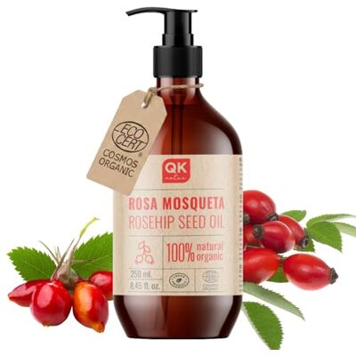 QKnatur Huile de Rose Musquée Vegan 100% Naturel Bio 250 ml pour Cicatrices et Vergetures Anti-Rides Anti-Âge BIO Pressée à Froid QKnatur Huile de Rose Musquée Vegan 100% Naturel Bio 250 ml pour Cicatrices et Vergetures Anti-Rides Anti-Âge BIO Pressée à Froid