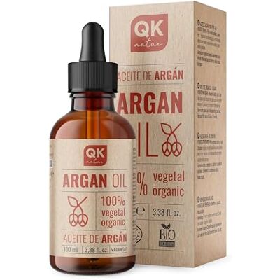 QKnatur Huile d'ARGAN 100% pure et végétalienne 100 ml Pressée à froid BIO pour le corps, le visage, les cheveux, les ongles, la barbe Flacon en verre QKnatur Huile d'ARGAN 100% pure et végétalienne 100 ml Pressée à froid BIO pour le corps, le visage, les cheveux, les ongles, la barbe Flacon en verre