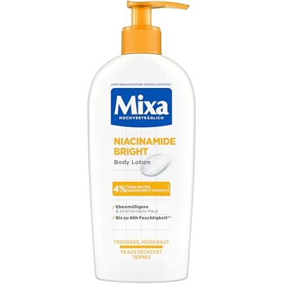 Mixa Lotion hydratante pour le corps, convient pour le visage, le corps et les mains, convient aux peaux sèches et fatiguées, Niacinamide Bright, hypoallergénique, 250 ml Mixa Lotion hydratante pour le corps, convient pour le visage, le corps et les mains, convient aux peaux sèches et fatiguées, Niacinamide Bright, hypoallergénique, 250 ml