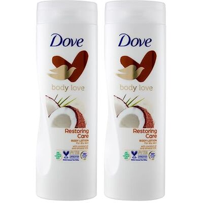 Dove Body Love Restoring Care Crème corporelle hydratante et nourrissante pour peaux sèches à l'huile de coco et au lait d'amande nutrition profonde – 2 flacons de 400 ml Dove Body Love Restoring Care Crème corporelle hydratante et nourrissante pour peaux sèches à l'huile de coco et au lait d'amande nutrition profonde – 2 flacons de 400 ml
