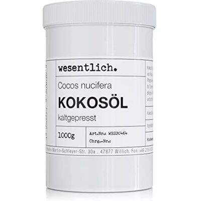 wesentlich. Huile de coco pressée à froid 1000 g Soin pur pour la peau et les cheveux Sans additifs Dans une boîte refermable avec couvercle à visser de wesentlich. Huile de coco pressée à froid 1000 g Soin pur pour la peau et les cheveux Sans additifs Dans une boîte refermable avec couvercle à visser de