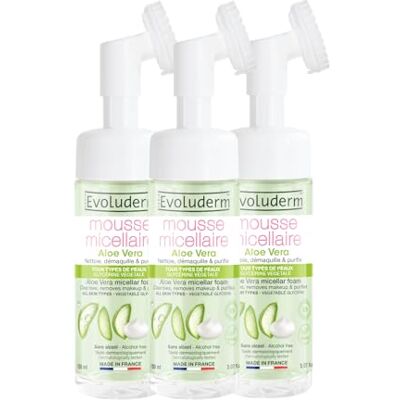 Evoluderm Mousse Micellaire Aloe Vera 150ml 93% d'Ingrédients d'Origine Naturelle Végan Lot de 3 x 150ml Evoluderm Mousse Micellaire Aloe Vera 150ml 93% d'Ingrédients d'Origine Naturelle Végan Lot de 3 x 150ml