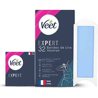 Veet EXPERT 32 Bandes De Cire Froide Coffret Jambes, Maillot & Aisselles Peaux Sensibles Finition Parfaite Epilation Longue Durée Veet EXPERT 32 Bandes De Cire Froide Coffret Jambes, Maillot & Aisselles Peaux Sensibles Finition Parfaite Epilation Longue Durée