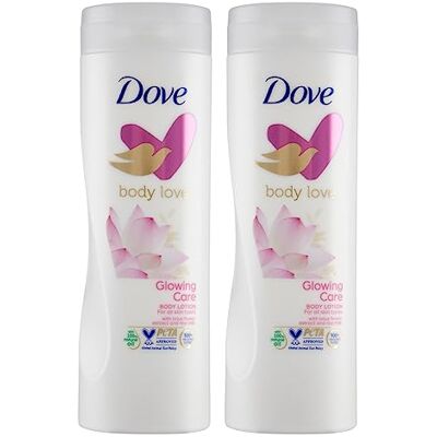 Dove Body Love Glowing Care Crème corporelle hydratante et nourrissante pour tous les types de peau avec lait de riz et parfum floral 2 flacons de 400 ml Dove Body Love Glowing Care Crème corporelle hydratante et nourrissante pour tous les types de peau avec lait de riz et parfum floral 2 flacons de 400 ml