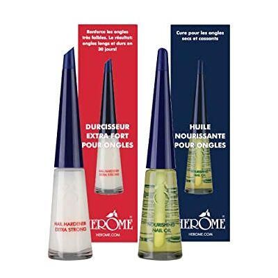 Herome Combi-Pack Durcisseur Extra Fort & Huile pour Ongles 2 x 10 ml Durcisseur et huile nourrissante aux huiles d'amande, extrait d'agrumes et vitamine E, pour ongles secs et cassants Herome Combi-Pack Durcisseur Extra Fort & Huile pour Ongles 2 x 10 ml Durcisseur et huile nourrissante aux huiles d'amande, extrait d'agrumes et vitamine E, pour ongles secs et cassants