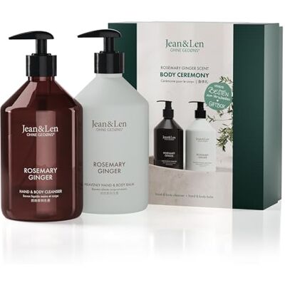 Jean & Len Body Ceremony Rosemary & Ginger, avec nettoyant pour les mains et le corps, baume pour les mains et le corps, coffret cadeau de qualité supérieure, parfum frais et herbacé, emballage Jean & Len Body Ceremony Rosemary & Ginger, avec nettoyant pour les mains et le corps, baume pour les mains et le corps, coffret cadeau de qualité supérieure, parfum frais et herbacé, emballage