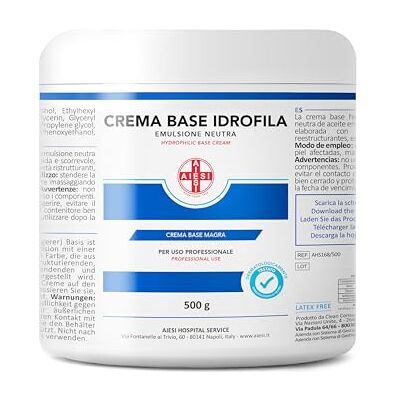 AIESI ® Crème Base hydrophile (500 g), Crème hydratante restructurante pour le visage et le corps idéale pour peau sèche, Usage pharmaceutique, cosmétique et dermatologique, Made in Italy AIESI ® Crème Base hydrophile (500 g), Crème hydratante restructurante pour le visage et le corps idéale pour peau sèche, Usage pharmaceutique, cosmétique et dermatologique, Made in Italy