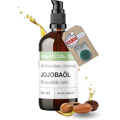 wesentlich. Huile de jojoba bio pressée à froid 100 % pure et naturelle Soin et nettoyage purs pour le visage, la peau et les cheveux Flacon en verre ambré de 100 ml wesentlich. Huile de jojoba bio pressée à froid 100 % pure et naturelle Soin et nettoyage purs pour le visage, la peau et les cheveux Flacon en verre ambré de 100 ml
