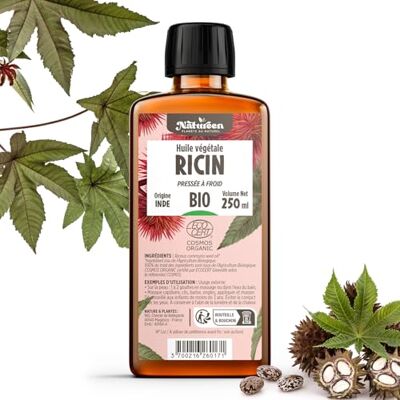 Planète au Naturel Huile de RICIN Bio 250 ml Cosmos Organic 100% Naturelle et Pressée à froid Peau, cheveux, cils, ongles, barbe Planète au Naturel Huile de RICIN Bio 250 ml Cosmos Organic 100% Naturelle et Pressée à froid Peau, cheveux, cils, ongles, barbe