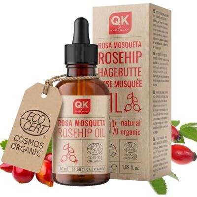 QKnatur Huile de Rose Musquée Vegan 100% Pure Bio 50 ml pour Cicatrices et Vergetures Anti-Rides Anti-Âge BIO Pressée à Froid QKnatur Huile de Rose Musquée Vegan 100% Pure Bio 50 ml pour Cicatrices et Vergetures Anti-Rides Anti-Âge BIO Pressée à Froid