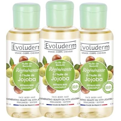 Evoluderm Huile de Beauté à l'Huile de Jojoba Huile Végétale Visage, Corps, Cheveux 100 ml 99,8% d’Origine Naturelle Végan Fabrication Française Lot de 3 x 100 ml Evoluderm Huile de Beauté à l'Huile de Jojoba Huile Végétale Visage, Corps, Cheveux 100 ml 99,8% d’Origine Naturelle Végan Fabrication Française Lot de 3 x 100 ml