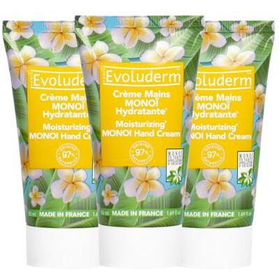 Evoluderm – Crème Mains au Monoï 97% d’Origine Naturelle – 50 ml – Fabrication Française Lot de 3 x 50 ml Evoluderm – Crème Mains au Monoï 97% d’Origine Naturelle – 50 ml – Fabrication Française Lot de 3 x 50 ml