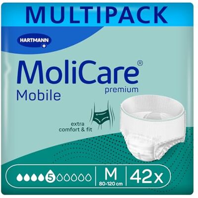Molicare Mobile Lot de 42 sous-vêtements absorbants pour femmes et hommes souffrant d'incontinence modérée, protection contre les fuites, respectueux de la peau, meilleur ajustement corporel Molicare Mobile Lot de 42 sous-vêtements absorbants pour femmes et hommes souffrant d'incontinence modérée, protection contre les fuites, respectueux de la peau, meilleur ajustement corporel