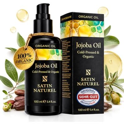 Satin Naturel Huile de Jojoba BIO Vegan 100 ml pour Sublimer le Visage, le Corps, les Cheveux et les Ongles Riche en Vitamine E Huile Essentielle Pressée a Froid Huile Cheveux Satin Naturel Huile de Jojoba BIO Vegan 100 ml pour Sublimer le Visage, le Corps, les Cheveux et les Ongles Riche en Vitamine E Huile Essentielle Pressée a Froid Huile Cheveux
