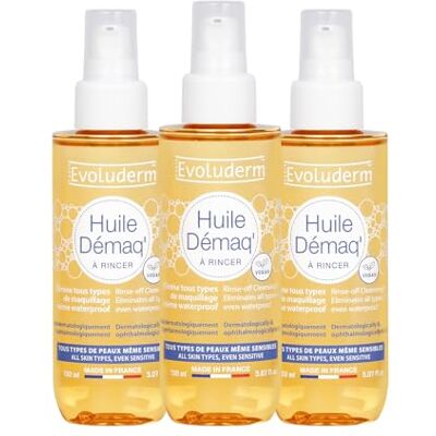 Evoluderm Huile Démaq' 150 ml Ingrédients d'Origine Naturelle Végan Fabrication Française Lot de 3 x 150 ml Evoluderm Huile Démaq' 150 ml Ingrédients d'Origine Naturelle Végan Fabrication Française Lot de 3 x 150 ml