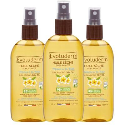Evoluderm Huile Sèche Sublimante au Monoï 125 ml 95% d'Origine Naturelle Végan Fabrication Française Soin Visage, Corps et Cheveux Hydrate Sublime Non Gras Lot de 3 x 125 ml Evoluderm Huile Sèche Sublimante au Monoï 125 ml 95% d'Origine Naturelle Végan Fabrication Française Soin Visage, Corps et Cheveux Hydrate Sublime Non Gras Lot de 3 x 125 ml