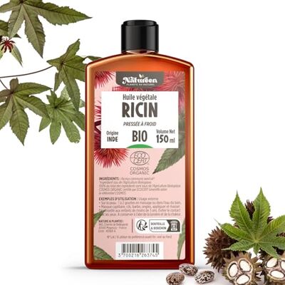 Planète au Naturel Huile de RICIN Bio 150 ml Cosmos Organic 100% Naturelle et Pressée à froid Peau, cheveux, cils, ongles, barbe Planète au Naturel Huile de RICIN Bio 150 ml Cosmos Organic 100% Naturelle et Pressée à froid Peau, cheveux, cils, ongles, barbe