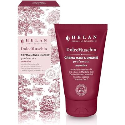 Helan Dolce Muschio Crème réparatrice mains et ongles pour mains sèches et gercées à la vitamine C, E et à l'huile d'amande douce nourrissante, fabriquée en Italie, 50 ml Helan Dolce Muschio Crème réparatrice mains et ongles pour mains sèches et gercées à la vitamine C, E et à l'huile d'amande douce nourrissante, fabriquée en Italie, 50 ml