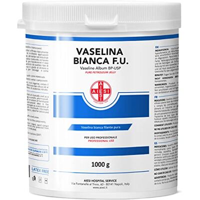 AIESI ® Vaseline blanche filante pure Ph.Eur. (Flacon de 1 kg), A' usage médical, dermatologique et professionnel, Made in Italy AIESI ® Vaseline blanche filante pure Ph.Eur. (Flacon de 1 kg), A' usage médical, dermatologique et professionnel, Made in Italy