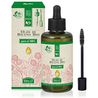 Helan , Huile de Ricin Bio, pure Pressée à froid, pour cils et sourcils, pommes, cuticoles, 100 ml Helan , Huile de Ricin Bio, pure Pressée à froid, pour cils et sourcils, pommes, cuticoles, 100 ml