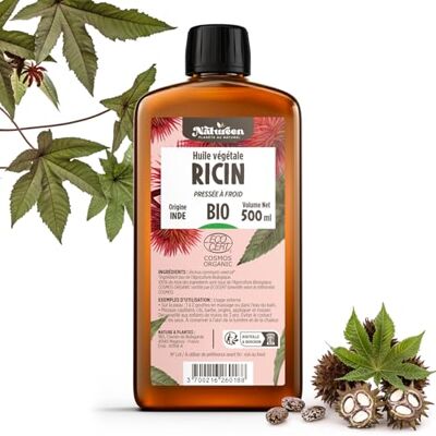 Planète au Naturel Huile de RICIN Bio 500 ml Cosmos Organic 100% Naturelle et Pressée à froid Peau, cheveux, cils, ongles, barbe Planète au Naturel Huile de RICIN Bio 500 ml Cosmos Organic 100% Naturelle et Pressée à froid Peau, cheveux, cils, ongles, barbe
