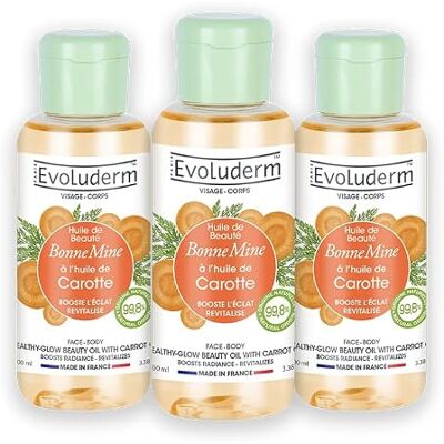 Evoluderm – Huile de Beauté Bonne Mine à l’Huile de Carotte 100 ml 99,8% d’Origine Naturelle Végan Fabrication Française Lot de 3 x 100 ml Evoluderm – Huile de Beauté Bonne Mine à l’Huile de Carotte 100 ml 99,8% d’Origine Naturelle Végan Fabrication Française Lot de 3 x 100 ml