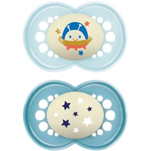 MAM Original Pure Night Lot de 2 tétines pour bébé de 16 mois et plus, durables et bio-renouvelables, tétine en silicone SkinSoft, tétine phosphorescente, bleu/crème (les motifs peuvent varier) MAM Original Pure Night Lot de 2 tétines pour bébé de 16 mois et plus, durables et bio-renouvelables, tétine en silicone SkinSoft, tétine phosphorescente, bleu/crème (les motifs peuvent varier)