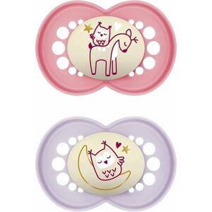 MAM Original Pure Night Lot de 2 tétines pour bébé de 6 mois et plus, durables et biorenouvelables, tétine en silicone SkinSoft, tétine phosphorescente, rose/violet (les motifs peuvent varier) MAM Original Pure Night Lot de 2 tétines pour bébé de 6 mois et plus, durables et biorenouvelables, tétine en silicone SkinSoft, tétine phosphorescente, rose/violet (les motifs peuvent varier)