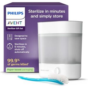AVENT Philips stérilisateur coffret cadeau Stérilisateur électrique à vapeur avec goupillon pour biberon et tétine, nettoyage et stérilisation faciles des biberons, tire-laits, SCF291/30 AVENT Philips stérilisateur coffret cadeau Stérilisateur électrique à vapeur avec goupillon pour biberon et tétine, nettoyage et stérilisation faciles des biberons, tire-laits, SCF291/30