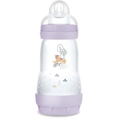 MAM Biberon Easy Start pour enfants de 2 à 4 mois, 260 ml avec tétine débit 2 pendant 2 mois en silicone SkinSoft, Bio-circulaire, Lilas MAM Biberon Easy Start pour enfants de 2 à 4 mois, 260 ml avec tétine débit 2 pendant 2 mois en silicone SkinSoft, Bio-circulaire, Lilas