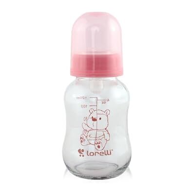 Lorelli Biberon en verre pour bébé 120 ml Avec couvercle et tétine Couleur : rose Lorelli Biberon en verre pour bébé 120 ml Avec couvercle et tétine Couleur : rose