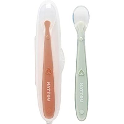 Nattou Lot de 2 cuillères en silicone + étui Nattou Lot de 2 cuillères en silicone + étui