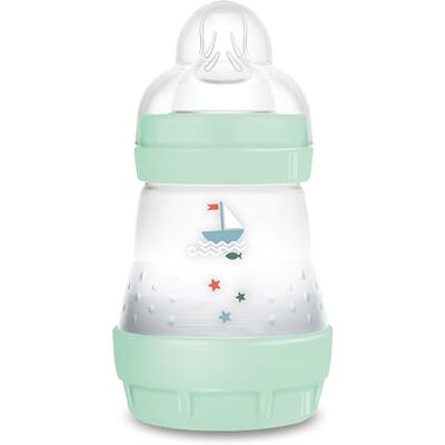 MAM Biberon Easy Start 160 ml, Biberon anti-colique pour allaitement mixte qui réduit les bulles d'air et le risque de coliques, accessoires bébé auto-stérilisants et avec tétine taille 1, bleu clair MAM Biberon Easy Start 160 ml, Biberon anti-colique pour allaitement mixte qui réduit les bulles d'air et le risque de coliques, accessoires bébé auto-stérilisants et avec tétine taille 1, bleu clair