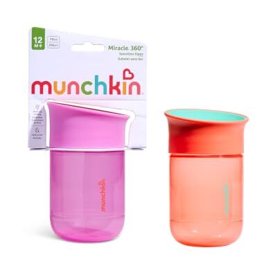 Munchkin Miracle 360 Lot de 2 gobelets pour bébé de 12 mois et plus, 296 ml, violet/corail Munchkin Miracle 360 Lot de 2 gobelets pour bébé de 12 mois et plus, 296 ml, violet/corail