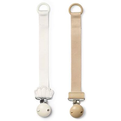 Elodie Details Lot de 2 attache-tétines durables avec clip, sans BPA, en polyester recyclé, attache-tétine pour garçons et filles, blanc Scallop/kaki pur Elodie Details Lot de 2 attache-tétines durables avec clip, sans BPA, en polyester recyclé, attache-tétine pour garçons et filles, blanc Scallop/kaki pur
