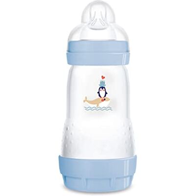 MAM Easy Start Bouteille anti-colique pour bébé (260 ml), bouteille de lait avec valve de fond innovante contre les coliques, gourde bébé avec tétine taille 1, dès la naissance, baleine MAM Easy Start Bouteille anti-colique pour bébé (260 ml), bouteille de lait avec valve de fond innovante contre les coliques, gourde bébé avec tétine taille 1, dès la naissance, baleine