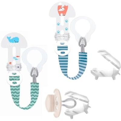 MAM Lot de 2 sangles à tétine Clip it Fashion & Cover Avec protection de ventouse Longueur réglable Lavable MAM Lot de 2 sangles à tétine Clip it Fashion & Cover Avec protection de ventouse Longueur réglable Lavable