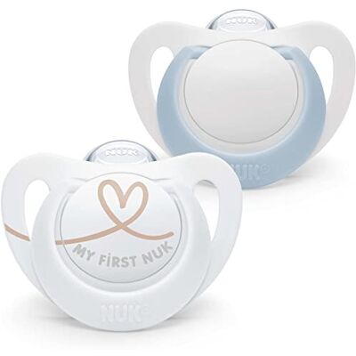 NUK Star Lot de 2 tétines pour nouveau-né de 0 à 2 mois, en silicone sans BPA, bleu NUK Star Lot de 2 tétines pour nouveau-né de 0 à 2 mois, en silicone sans BPA, bleu